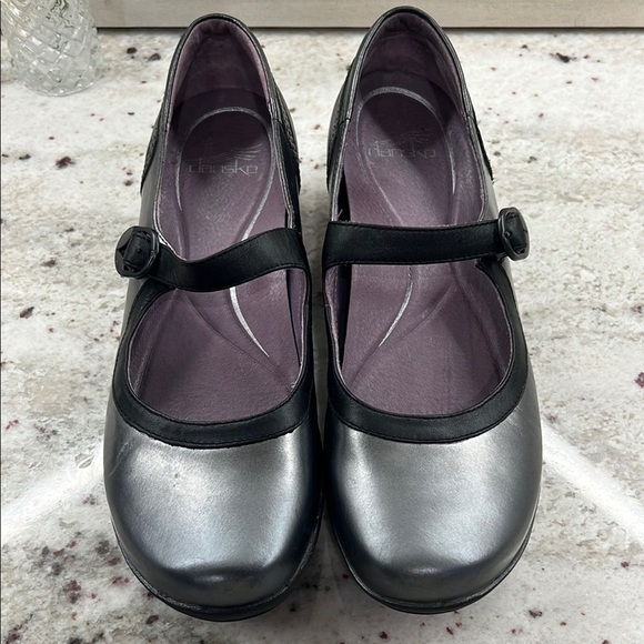 Dansko Misty Metallic Nappa Mary Janes Sz 41 Pewter Leather Womens Shoes - Picture 1 of 7